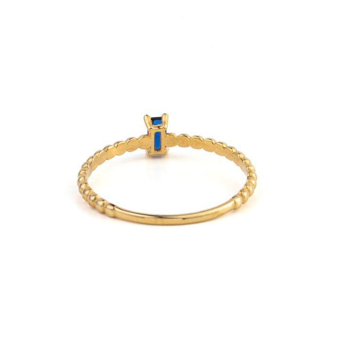 14K Yellow Gold Blue Square Stone Ring - Image 3