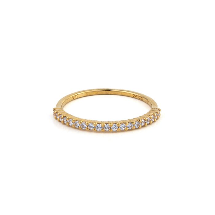 Wedding Ring with Cubic Zirconia - 14K Yellow Gold - Image 1