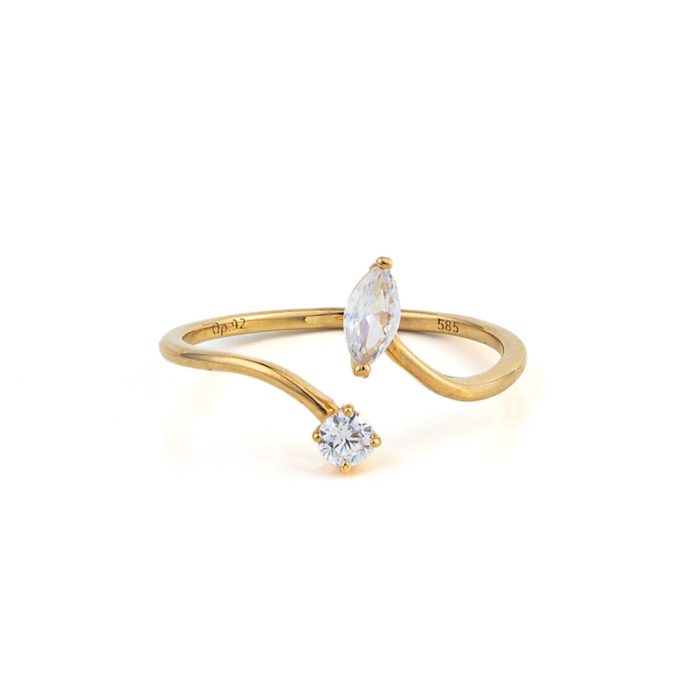 14K Yellow Gold Open Ring with Cubic Zirconia - Image 1