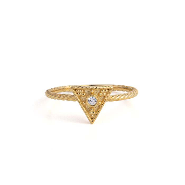 Triangle Zircon Ring - 9K Gold - Image 1