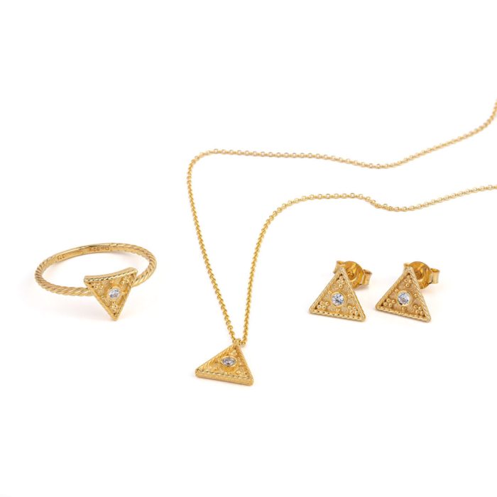 Triangle Zircon Ring - 9K Gold - Image 5