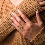 Olive Leaf Ring with Zircon - 14K Solid Yellow Gold - Image 2