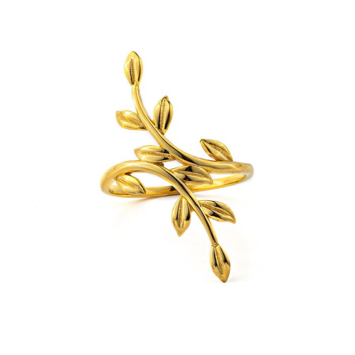 Olive Leaf Branch Ring - 14K Solid Yellow Gold - Image 1