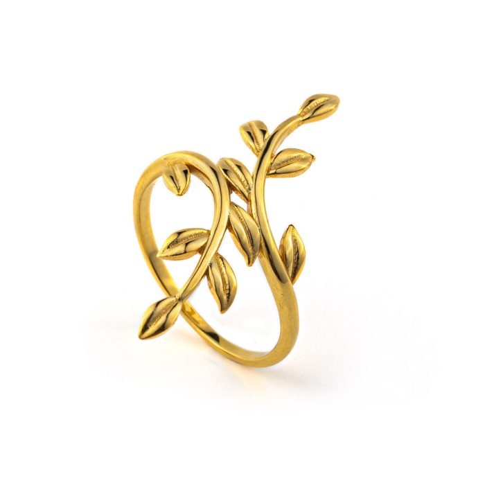 Olive Leaf Branch Ring - 14K Solid Yellow Gold - Image 2