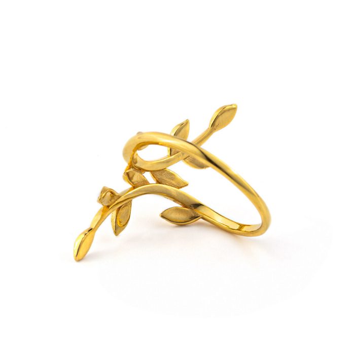Olive Leaf Branch Ring - 14K Solid Yellow Gold - Image 3