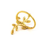 Olive Leaf Ring with Zircon - 14K Solid Yellow Gold - Image 4