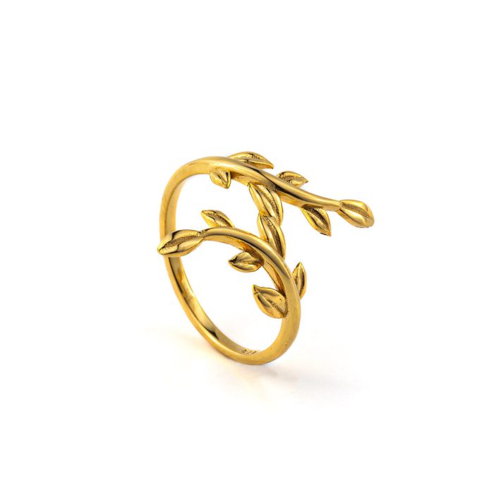 Olive Branch Ring - 14K Solid Yellow Gold - Image 2