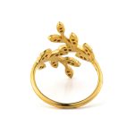 Olive Leaf Ring with White Zircon - 14K Solid Yellow Gold - Image 3