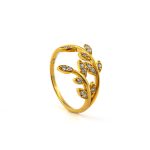 Olive Leaf Ring with Zircon - 14K Solid Yellow Gold - Image 3