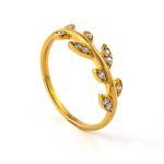 Leaf Ring with Zircon - 14K Solid Yellow Gold - Image 3