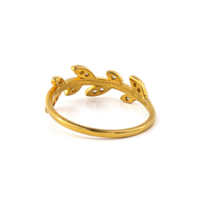 Leaf Ring with Zircon - 14K Solid Yellow Gold - Image 4