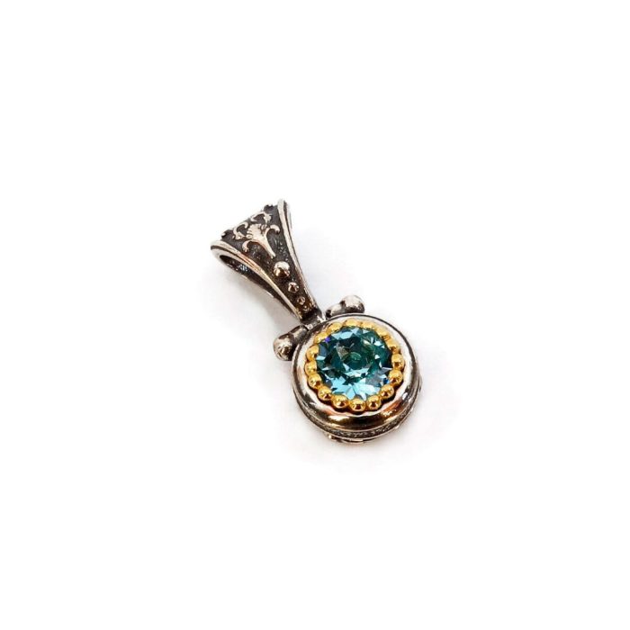 Μενταγιόν Βυζαντινό Aquamarine - Ασήμι 925 Επιχρυσωμένο - Image 1
