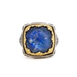 Byzantine Lapis Doublet Ring - 925 Sterling Silver Gold Plated