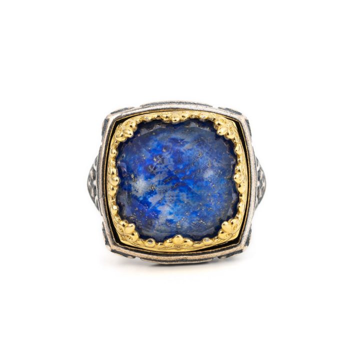 Byzantine Lapis Doublet Ring - 925 Sterling Silver Gold Plated - Image 1