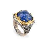 Byzantine Lapis Doublet Ring - 925 Sterling Silver Gold Plated - Image 4