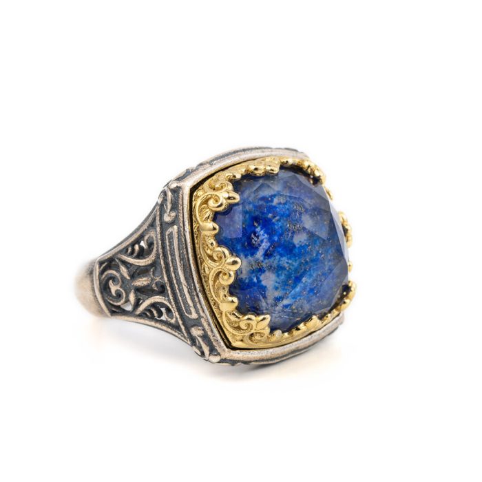 Byzantine Lapis Doublet Ring - 925 Sterling Silver Gold Plated - Image 3