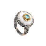 Sterling Silver Gold Plated Round Byzantine Ring with Stones - Image 2