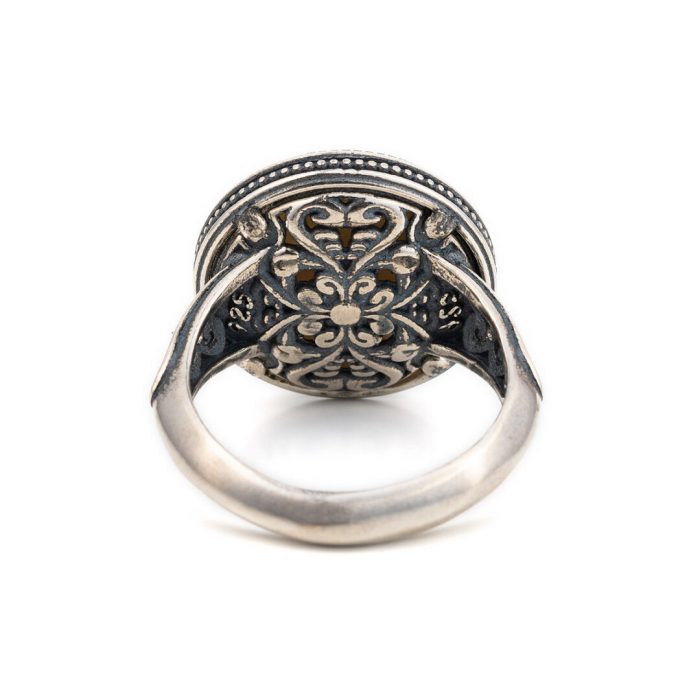 Sterling Silver Gold Plated Round Byzantine Ring with Stones - Image 3