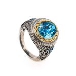 Sterling Silver Gold Plated Byzantine Ring with Swarovski - Image 2