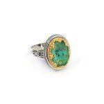 Byzantine Ring with Green Turquoise Doublet Stone - Image 3