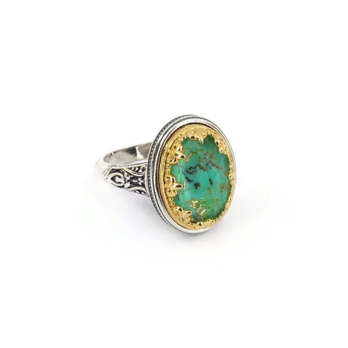 Byzantine Ring with Green Turquoise Doublet Stone - Image 3