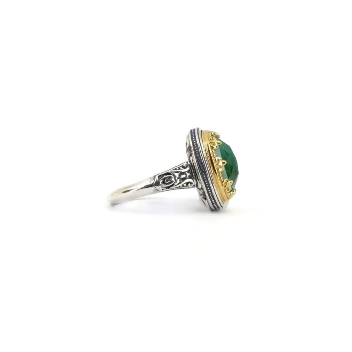 Byzantine Ring with Green Turquoise Doublet Stone - Image 4