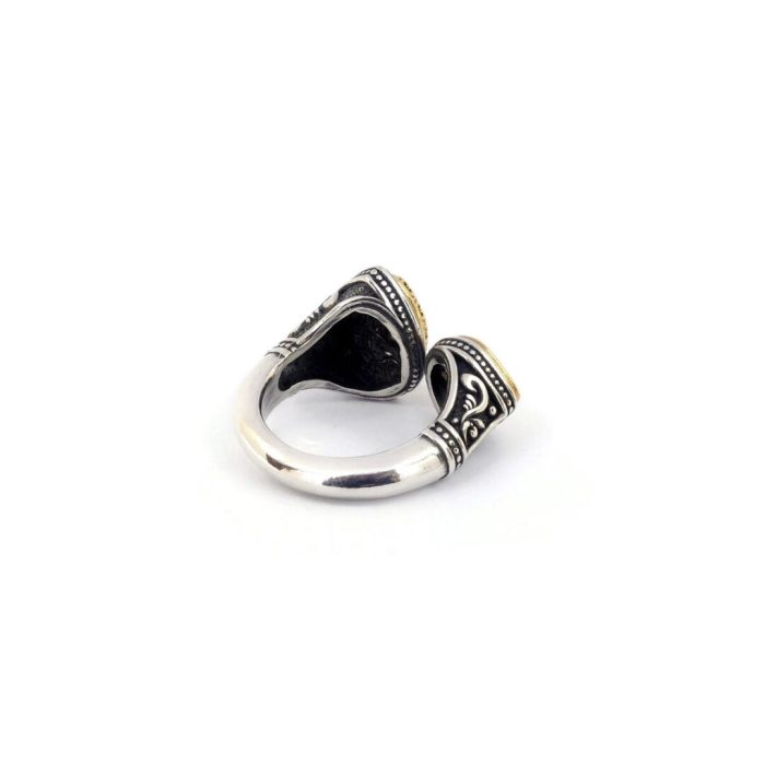 Byzantine Ring with Apatite Doublet Stone and natural pearl - 925 Sterling Silver Gold Plated - Image 5