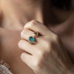 Byzantine Ring with Apatite Doublet Stone and natural pearl - 925 Sterling Silver Gold Plated - Image 2