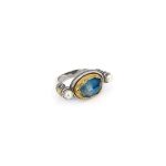 Byzantine Ring with Apatite Doublet Gemstone and Natural Pearl - Image 5