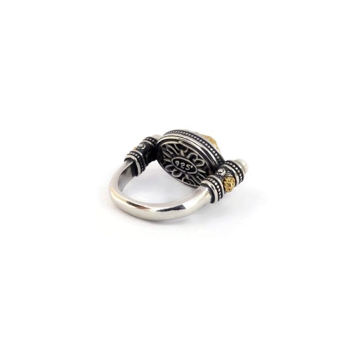 Byzantine Ring with Apatite Doublet Gemstone and Natural Pearl - Image 4