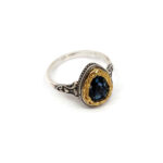 Byzantine Ring with London Blue Topaz Stone - 925 Sterling Silver Gold Plated - Image 2