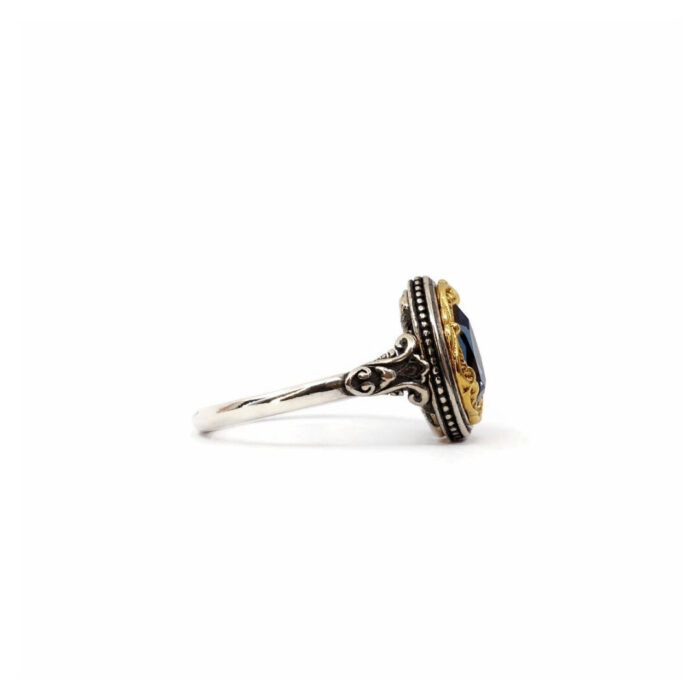 Byzantine Ring with London Blue Topaz Stone  - 925 Sterling Silver Gold Plated - Image 3