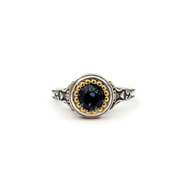 Byzantine Ring with London Blue Stone - 925 Sterling Silver Gold Plated - Image 1