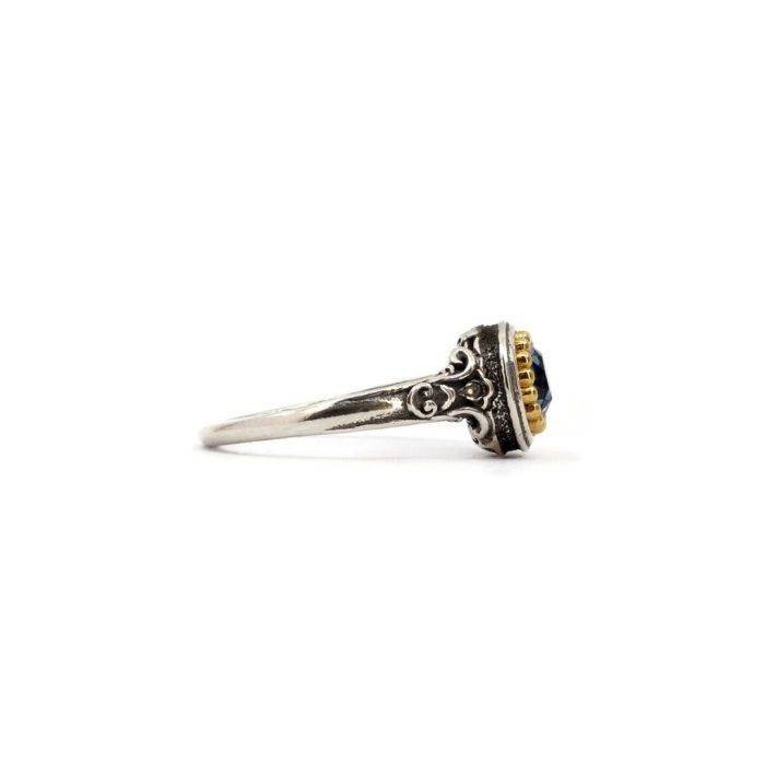 Byzantine Ring with London Blue Stone - 925 Sterling Silver Gold Plated - Image 3