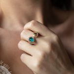 Byzantine Ring Green Turquoise Doublet Stone - 925 Sterling Silver - Image 2