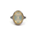 Byzantine Ring with White Opal Stone - 925 Sterling Silver Gold Plated