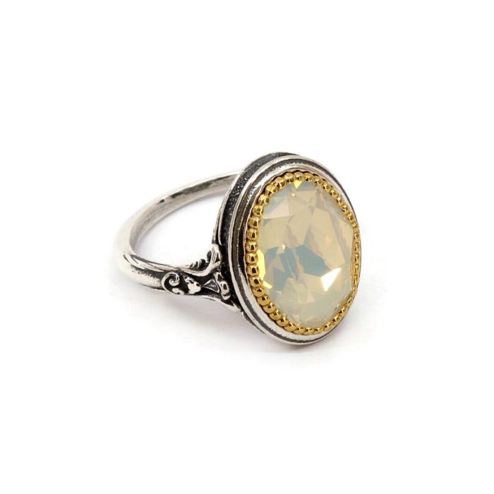 Byzantine Ring with White Opal Stone - 925 Sterling Silver Gold Plated - Image 3
