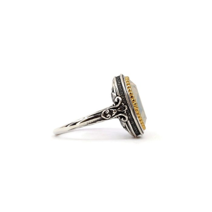 Byzantine Ring with White Opal Stone - 925 Sterling Silver Gold Plated - Image 4