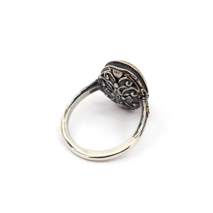 Byzantine Ring with White Opal Stone - 925 Sterling Silver Gold Plated - Image 5