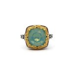 Byzantine Ring with Blue Opal Stone - 925 Sterling Silver Gold Plated