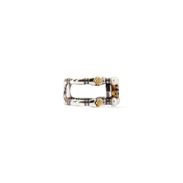 Byzantine Ring with Natural London Blue Topaz Gemstone and Pearl - Image 3