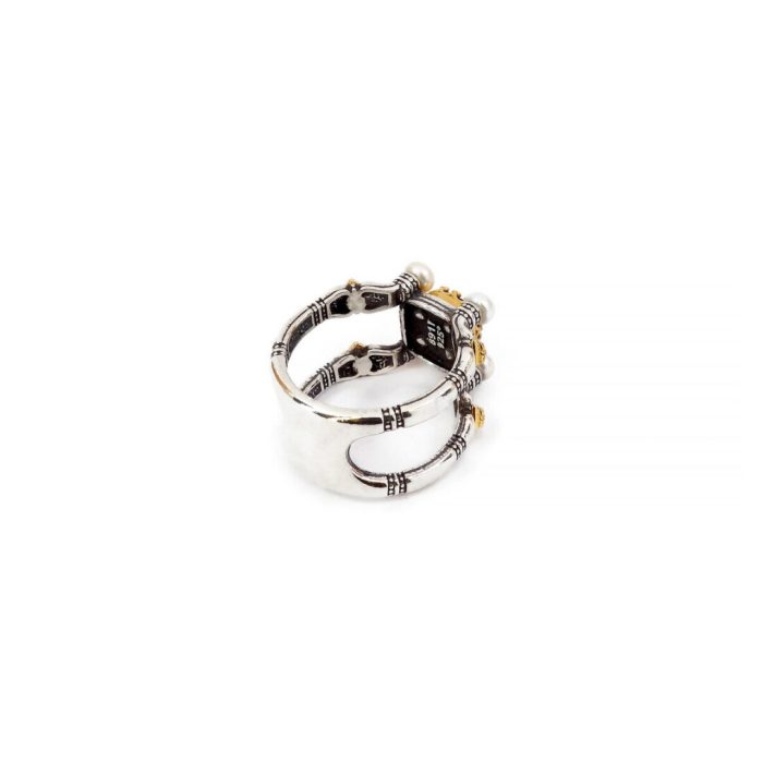 Byzantine Ring with Natural London Blue Topaz Gemstone and Pearl - Image 4