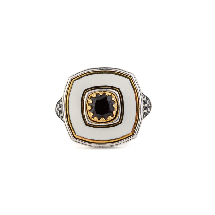 Byzantine Ring with Natural Garnet Gemstone - 925 Sterling Silver Gold Plated - Image 1