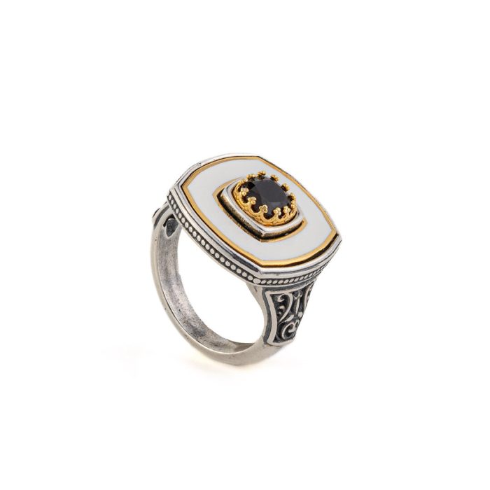 Byzantine Ring with Natural Garnet Gemstone - 925 Sterling Silver Gold Plated - Image 2