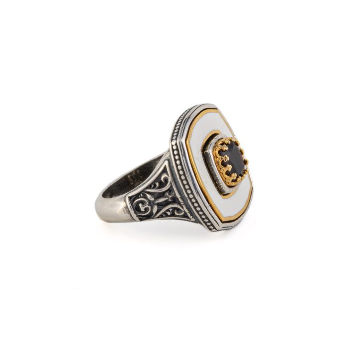 Byzantine Ring with Natural Garnet Gemstone - 925 Sterling Silver Gold Plated - Image 4