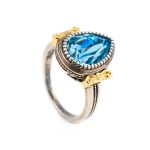 Sterling Silver Gold Plated Byzantine Ring with Crystal - Image 2