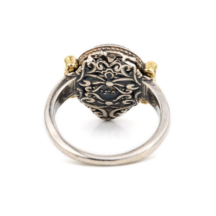 Sterling Silver Gold Plated Byzantine Ring with Crystal - Image 3