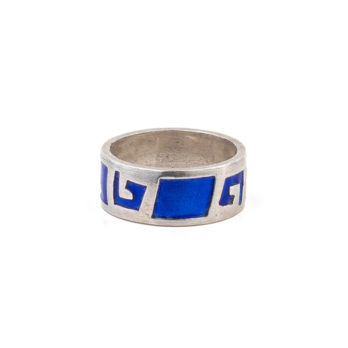 Greek Key Ring Blue enamel - 925 Sterling Silver - Image 1