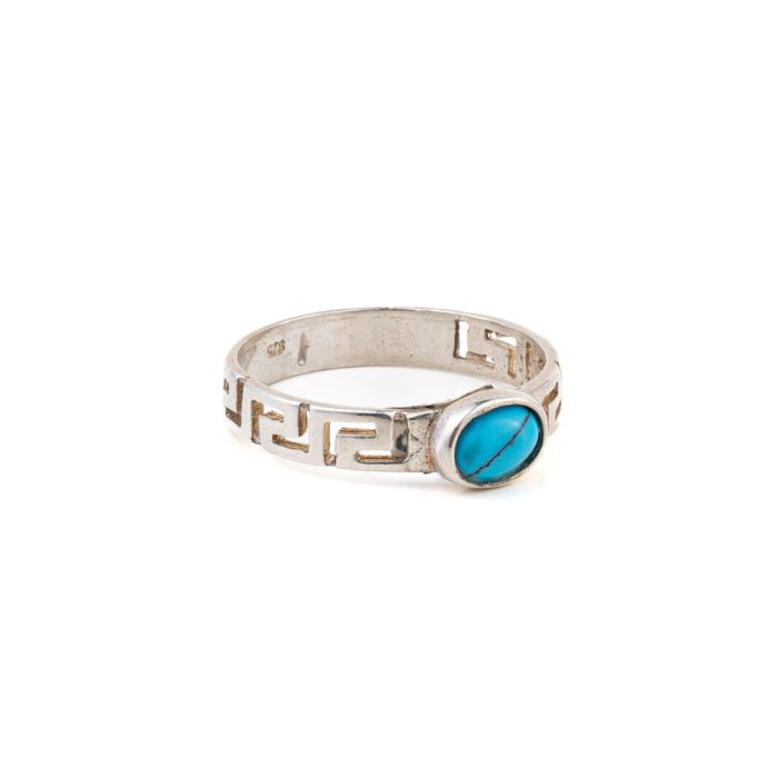 Greek Key Ring with Turquoise Stone - 925 Sterling Silver - Image 1