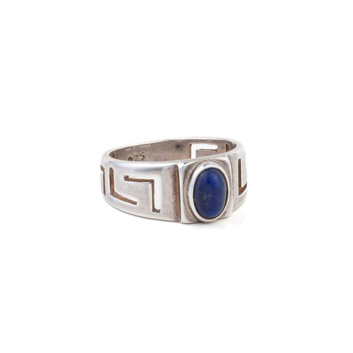 Greek Key Ring with Lapis Lazuli - 925 Sterling Silver - Image 1